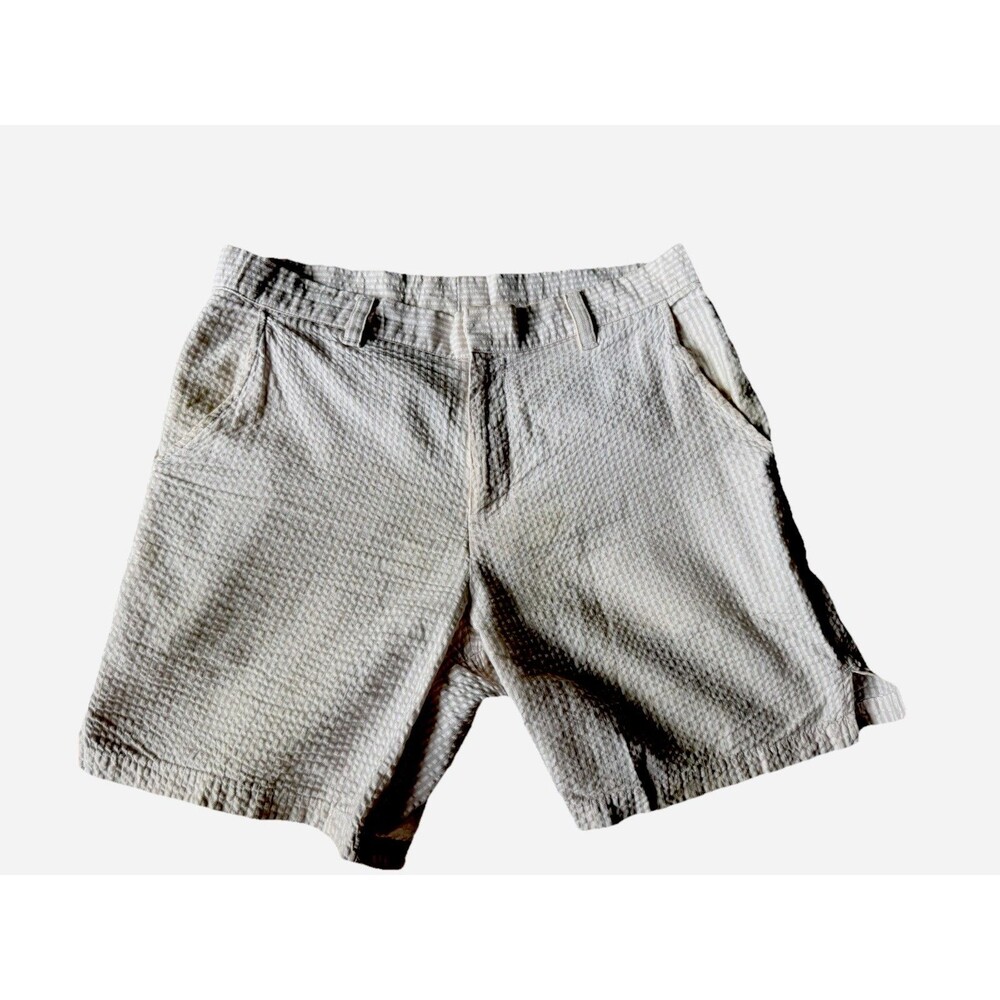 American Apparel Shorts Men 30 Tan/White Seersucker Striped Chino Preppy Summer